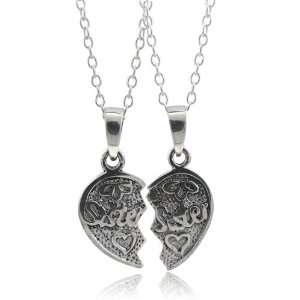  Sister Heart Break Apart Sterling Silver Pendants: Jewelry