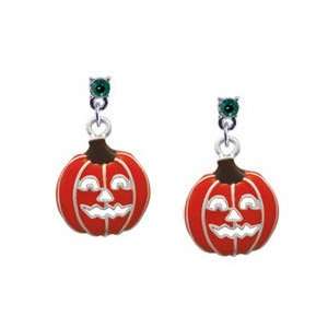 Jack OLantern with Cutout Eyes Emerald Swarovski Post Charm Earrings 