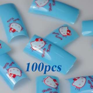 100 Blue CAT French False Acrylic Nail Tips NEW  