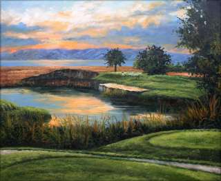 High Q. Hand Painted Oil Painting Lake Side Golf Course 24x20  