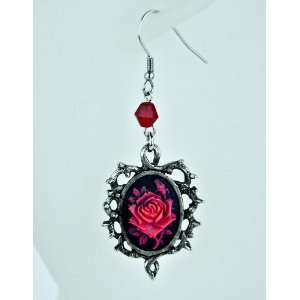 Red Rose Thorn Earrings Black Death Gothic Rockabilly Pinup Vampire 
