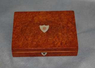 Antique French Burl Wood Brass and Mother of Pearl Box  
