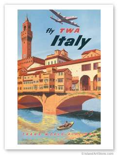 Vintage AVIATION Travel Poster TWA Jets Florence ITALY  