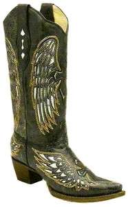   Corral Western Boot Black / Silver Wings And Cross Snip Toe A1994
