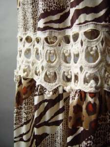 Ethnic Safari Mixed Zebra Leopard Animal Print Crochet Ruffled Long 