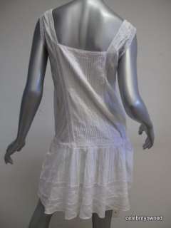 LeRok White Cotton & Lace Sleevless Drop Waist Dress S  