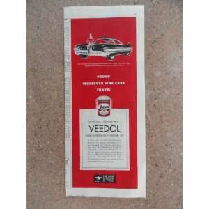 Veedol motor oil, Vintage 50s print ad. color Illustration (turbo 