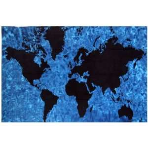 World Map Blue Tapestry (58x86 Bed Sheet Throw Bed Cover Table Cloth 