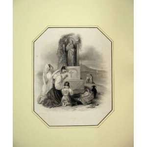    1850 Victorian Print View Statue Sicily Mary Jesus