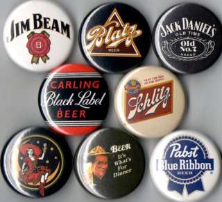 cheap beer/booze 8 pins buttons badges pabst miller new  