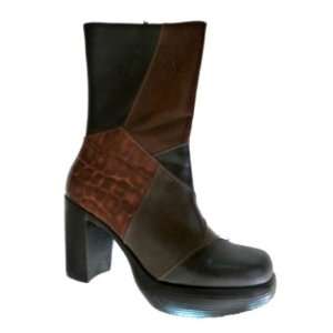   Clunky Brown Patchwork Mid calf Boots Heels Curfew: Everything Else