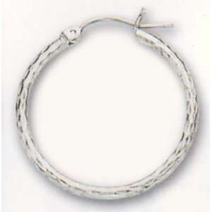  14k White Gold Diamond Cut Earrings Hoops Jewelry
