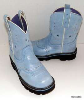 ARIAT Baby Blue Suede FAT BABY BOOTS with Bling Sz 8 M, Fatbaby 