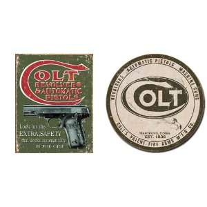 : Nostalgic Colt Firearms Tin Metal Sign Bundle   2 retro signs: Colt 