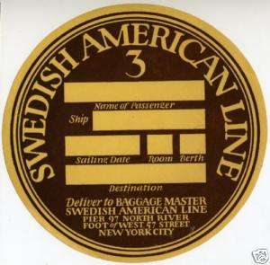 SWEDISH AMERICAN STEAMSHIP LINE   Old Luggage Label  