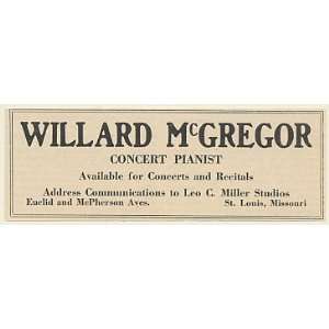  1923 Concert Pianist Willard McGregor Booking Print Ad 