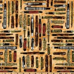   Fountain Pens Brown Fabric By The Yard: Arts, Crafts & Sewing