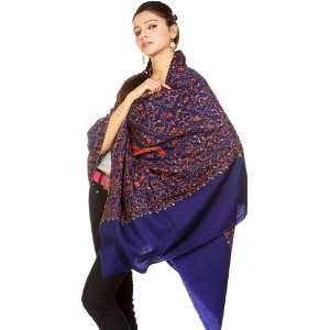 Navy Blue Kashmiri Tusha Shawl with Jafreen Jaal Embroidery by Hand 