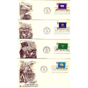 Four First Day Covers State Flags of the United States, MT, WA, ID 