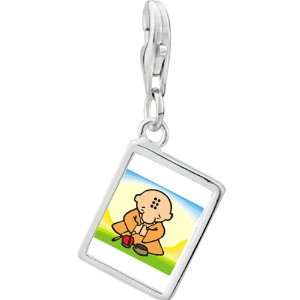   Gold Plated Religion Buddhism Little Monk Photo Rectangle Frame Charm