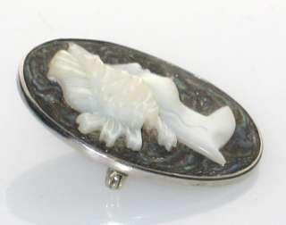 ANTIQUE MOTHER of PEARL / ABALONE CAMEO STERLING BROOCH  