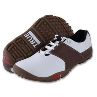 TRUE Linkswear Tour Mens Golf Shoes   White/Brown 10  