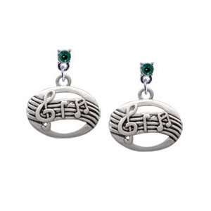  Oval with Music Notes Emerald Swarovski Post Charm 
