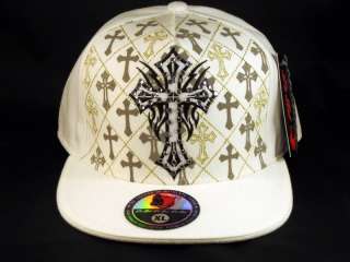 Cross on White Flat Brim Hip Hop Hat Jewels from Pit Bull  