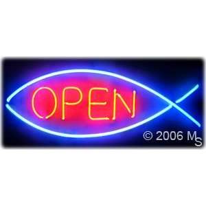 Neon Sign   Open   Fish   Large 13 x 32  Grocery 