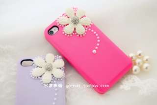 Rose Red Luxury Pearl Daisy Bloom Hard Back Case+Free Film For iPhone 