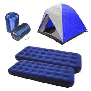   Dome Tent, 2 of Single Size Air Mats, and 2 of 3lb Sleeping Bags Combo
