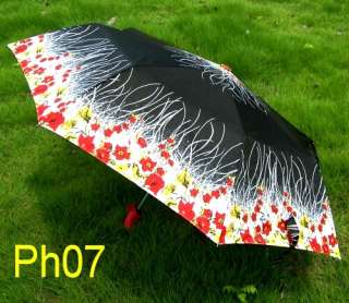 Flower Auto Open Compact Parasol Folding Umbrella Phh  