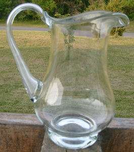 Handblown Clear Glass Pitcher with Hollow Applied Handle 32 oz  