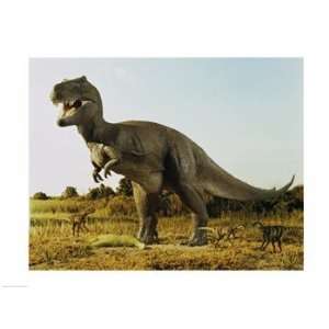 Tyrannosaur Stealing The Kill Thescelosaur From Dromeosaurs Poster (24 