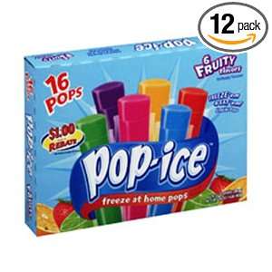 Pop Ice Assorted Flavors, 16 Count (Pack of 12)  Grocery 