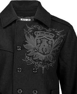 Archaic Overland Mens Black Gothic Double Breasted Peacoat Jacket Coat 