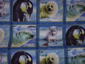 Yard ARCTIC FRIENDS Cotton Fabric Animals Seals Polar Bear Penguins 