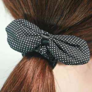 Black and White) Polka Dot Bow Shaped Hair Tie/Ponytail Holder (4047 