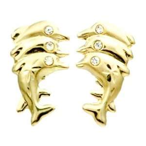  Triple Dolphin Gold Stud Post Earings.: Jewelry