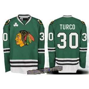 St Pattys Day NHL Gear   Marty Turco #30 Chicago Blackhawks Green 