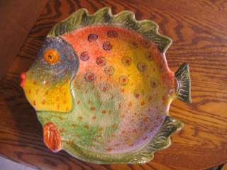 Vintage Italica ARS Hand Painted Fish Centerpiece Fruit Bowl from 