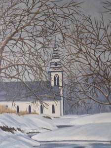 Original Painting of Winter Church in North Platte by Emma Bell  