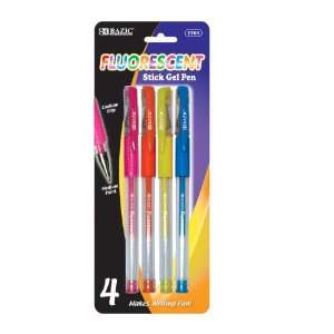  BAZIC 4 Fluorescent Color Gel Pen w/ Cushion Grip, Case 