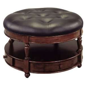  Laurel Collection Cherry and Black Round Ottoman