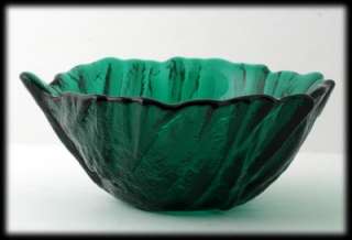 Blenko Art Glass Leaf Bowl Dark Emerald Green Hand Made Deep Dish 