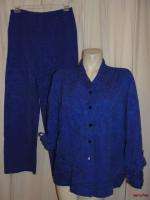 BFS01~CHICOS Purple Black Silk/Linen Blend Shirt & Pants Outfit Set 