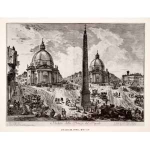  Rome Obelisk Tridente Church   Original Halftone Print