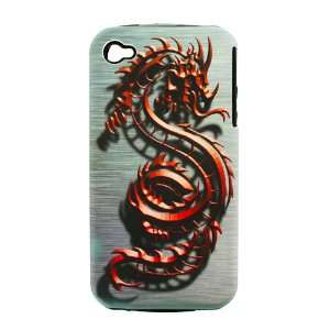 4S 4 S Silver Metal Steel Pattern with Ruby Red Dragon Tribal Tattoo 