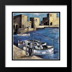   Louren¿ºo Framed and Double Matted 20x23 Tres Barcas Y Bicicleta