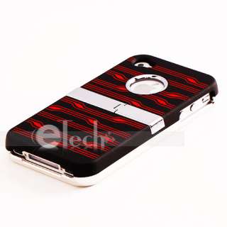 Red Stripe Plating Hard Case with Stand for iPhone 4 4G  